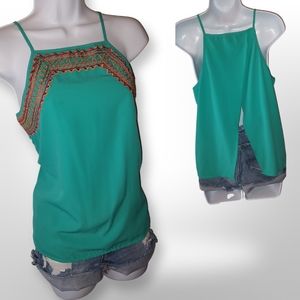 Gianni Bini Embroidered Tank, Size Medium M, Turquoise Teal Orange